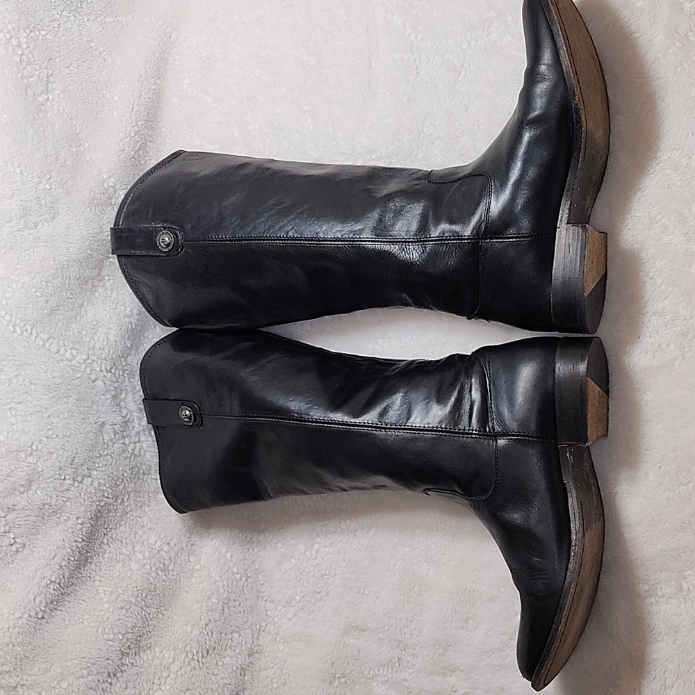 Frye Melissa Button Black Tall Leather Riding Boots Size 9 - Picture 11 of 16